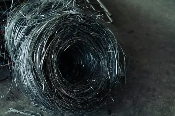 Wire lying in coils on a floor