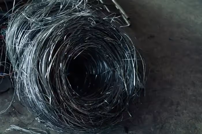Wire lying in coils on a floor