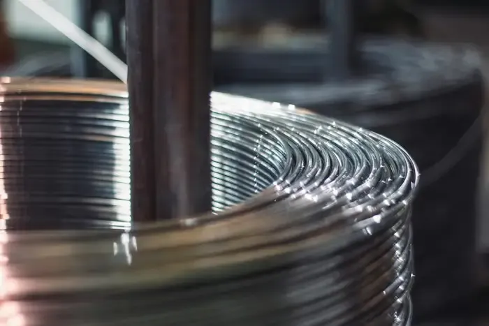 Close-up of a coil of steel wire