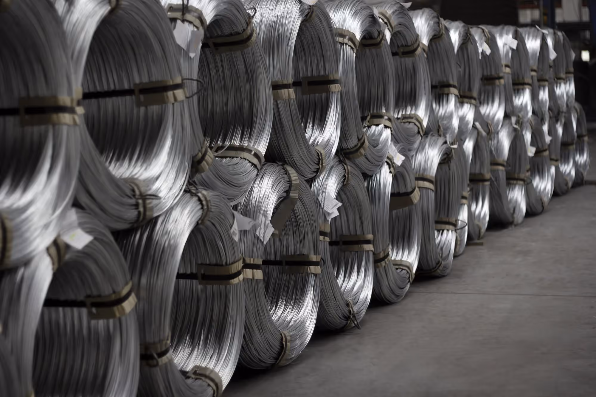 Coils of gray steel wire