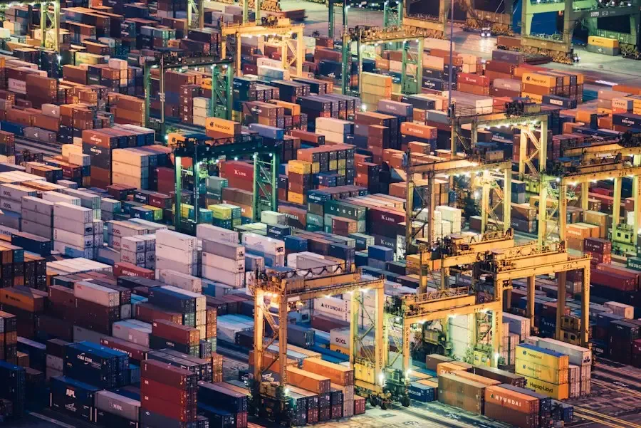 Containers stacked at a port terminal
