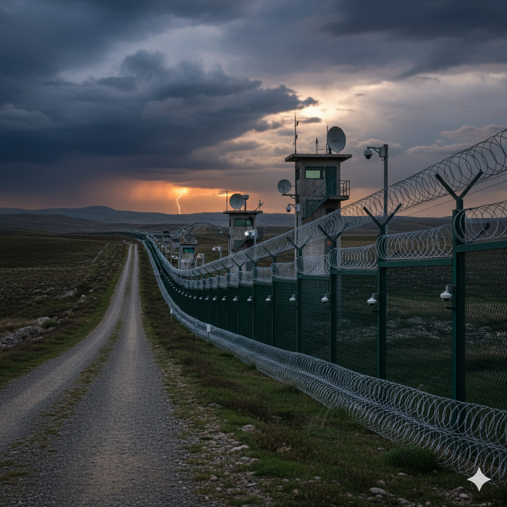 Reinwent's concertina razor wire systems providing a formidable first line of defense on a national border.